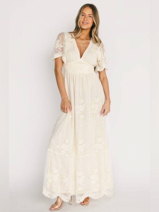 Baltic Born Dresses & Skirts - New Baltic Born Rosalia Lace Embroidered Maxi Dress, Boho V-neck Crochet Trim